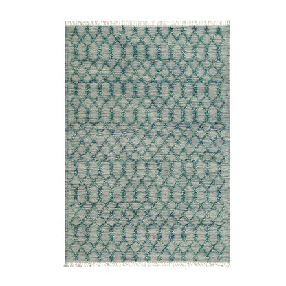 Tapis en laine à pompons aigue-marine tissé à la main Avanti