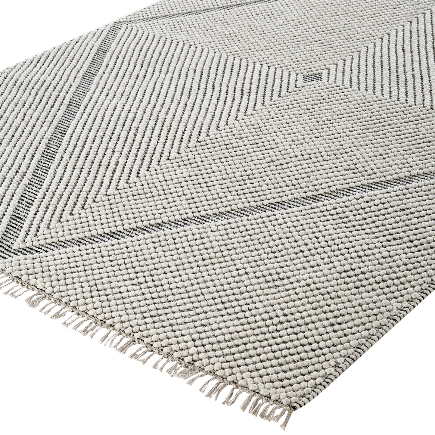 Tapis en laine à pompons diamantés sel et poivre tissé à la main Avanti