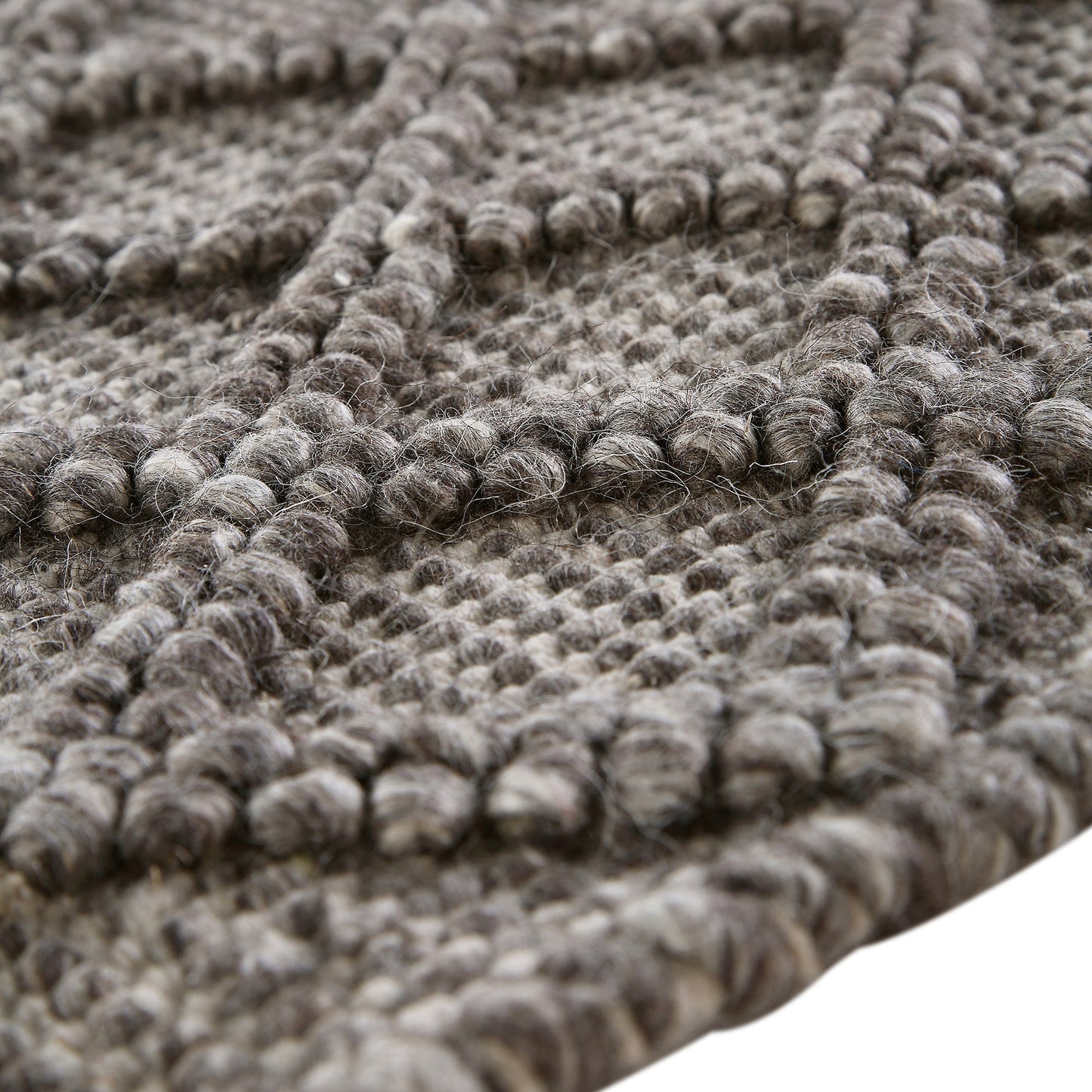 Tapis en laine tissé à la main Avanti gris chaud à pompons et losanges