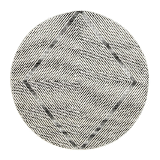 Tapis rond en laine tissé à la main Avanti, motif sel et poivre, à pompons et diamants