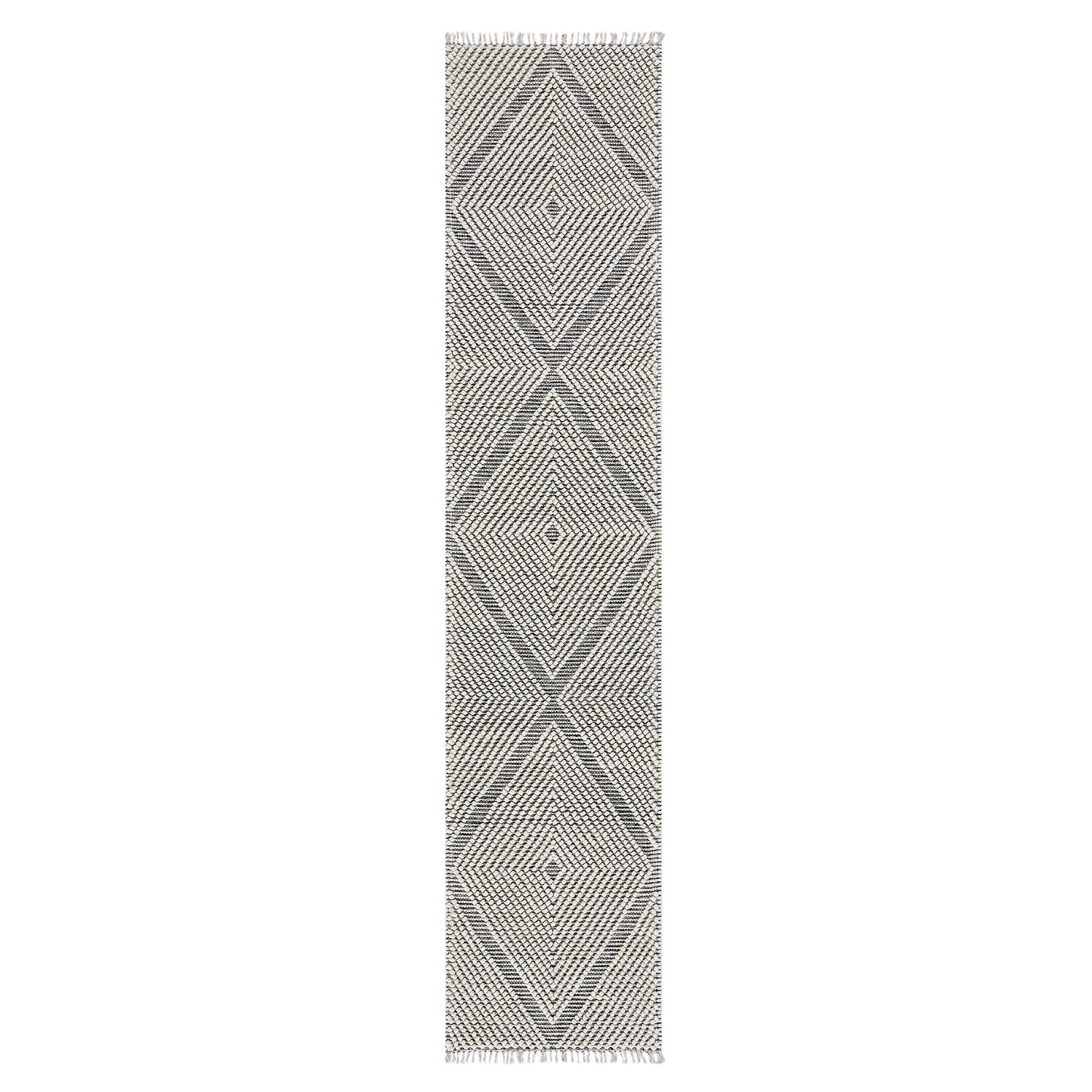 Tapis de couloir en laine à pompons diamantés sel et poivre tissé à la main Avanti