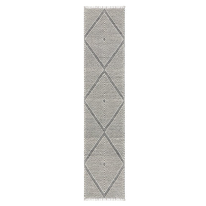 Tapis de couloir en laine à pompons diamantés sel et poivre tissé à la main Avanti