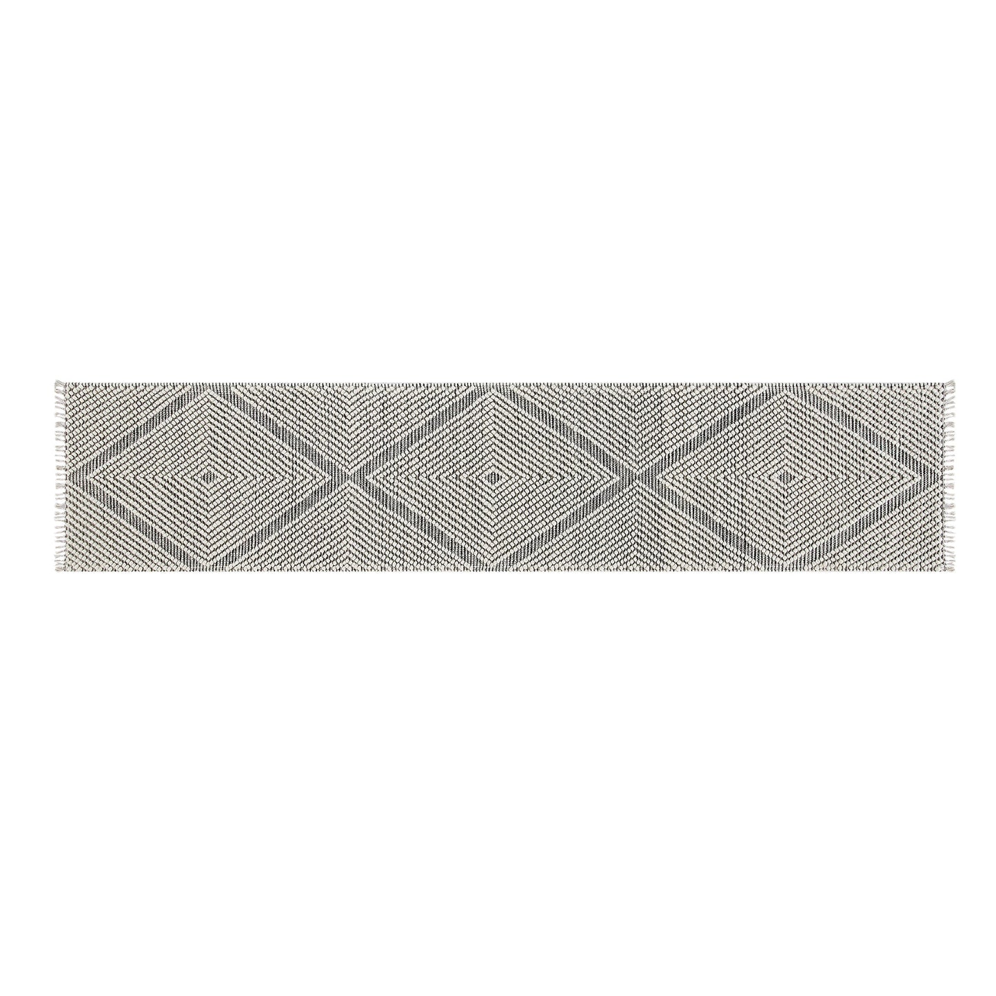 Tapis de couloir en laine à pompons diamantés sel et poivre tissé à la main Avanti
