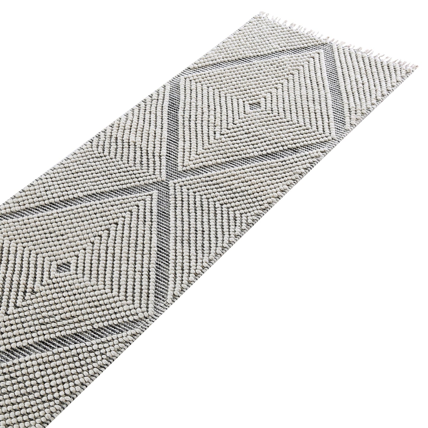 Tapis de couloir en laine à pompons diamantés sel et poivre tissé à la main Avanti
