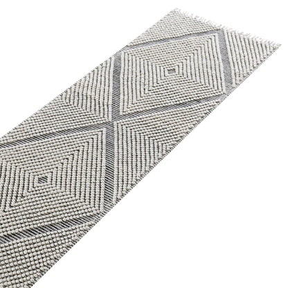 Tapis de couloir en laine à pompons diamantés sel et poivre tissé à la main Avanti