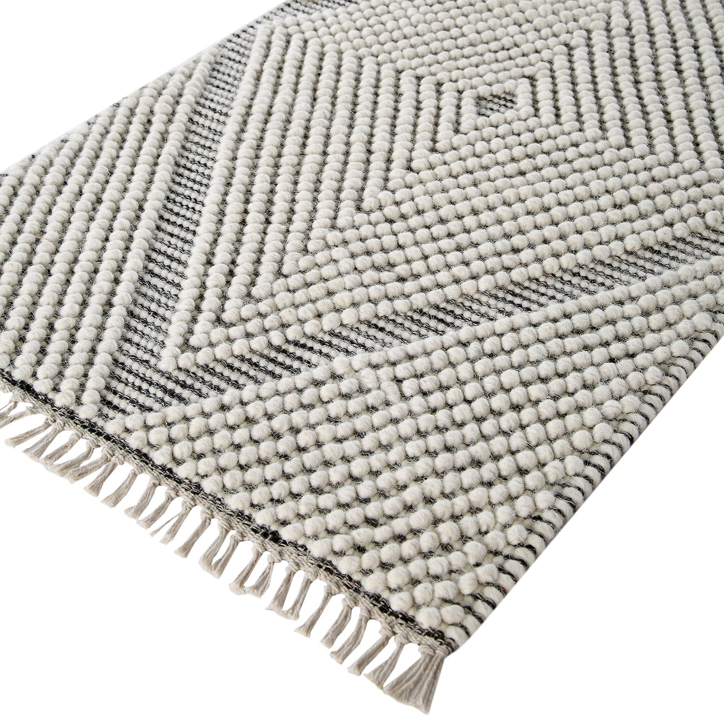 Tapis de couloir en laine à pompons diamantés sel et poivre tissé à la main Avanti