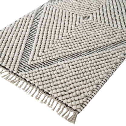 Tapis de couloir en laine à pompons diamantés sel et poivre tissé à la main Avanti