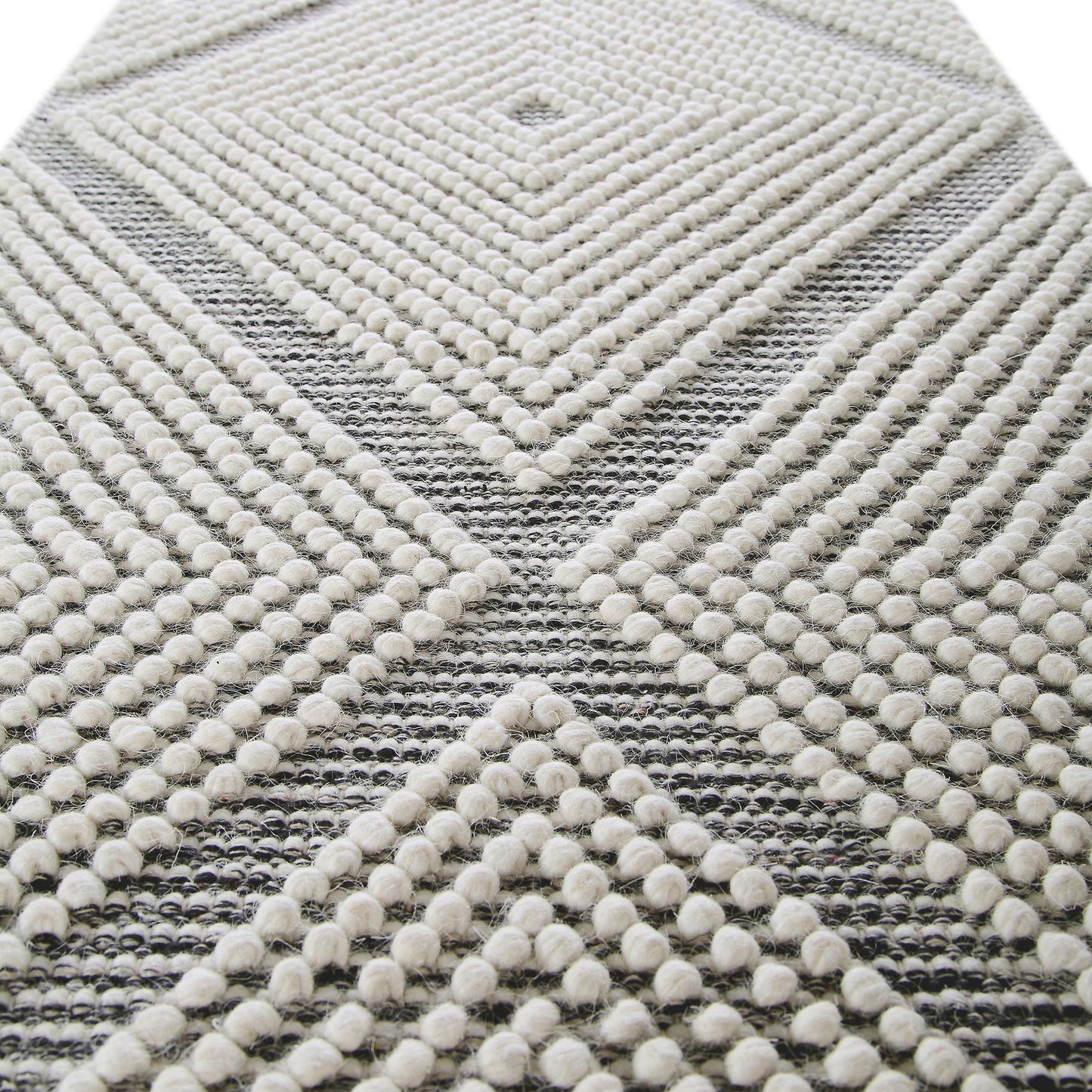 Tapis de couloir en laine à pompons diamantés sel et poivre tissé à la main Avanti