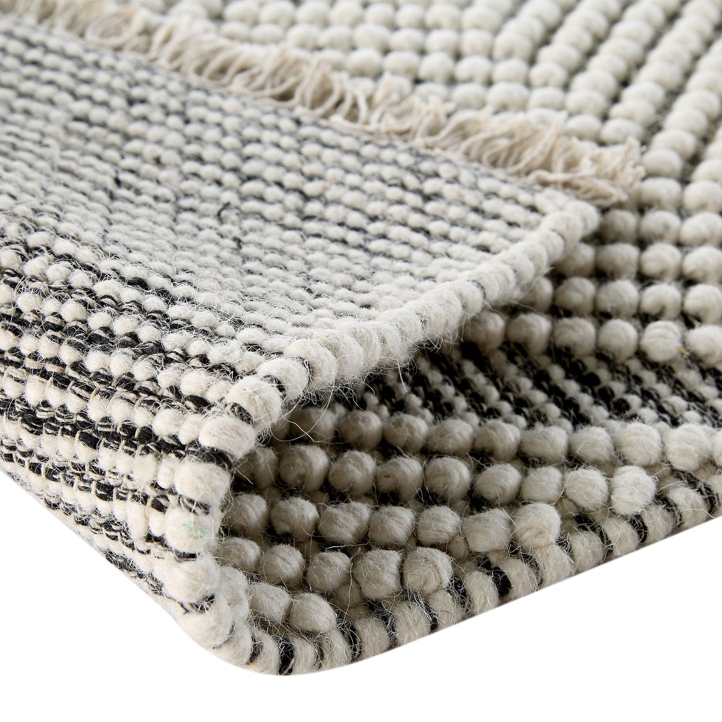 Tapis de couloir en laine à pompons diamantés sel et poivre tissé à la main Avanti