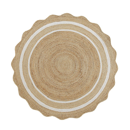 Tapis rond festonné en jute tressé à la main Evie