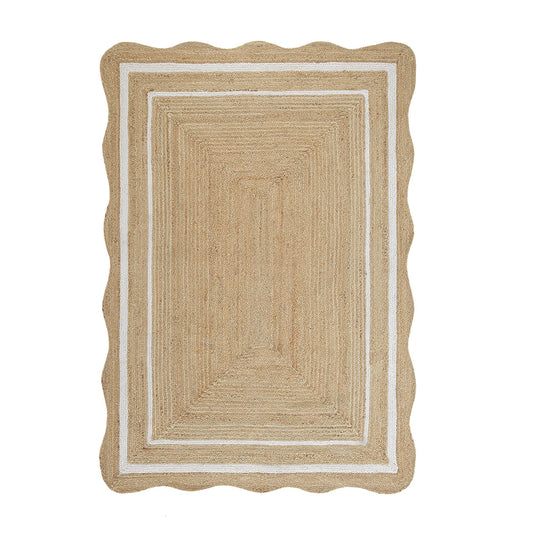 Tapis rectangulaire festonné en jute tressé à la main Evie