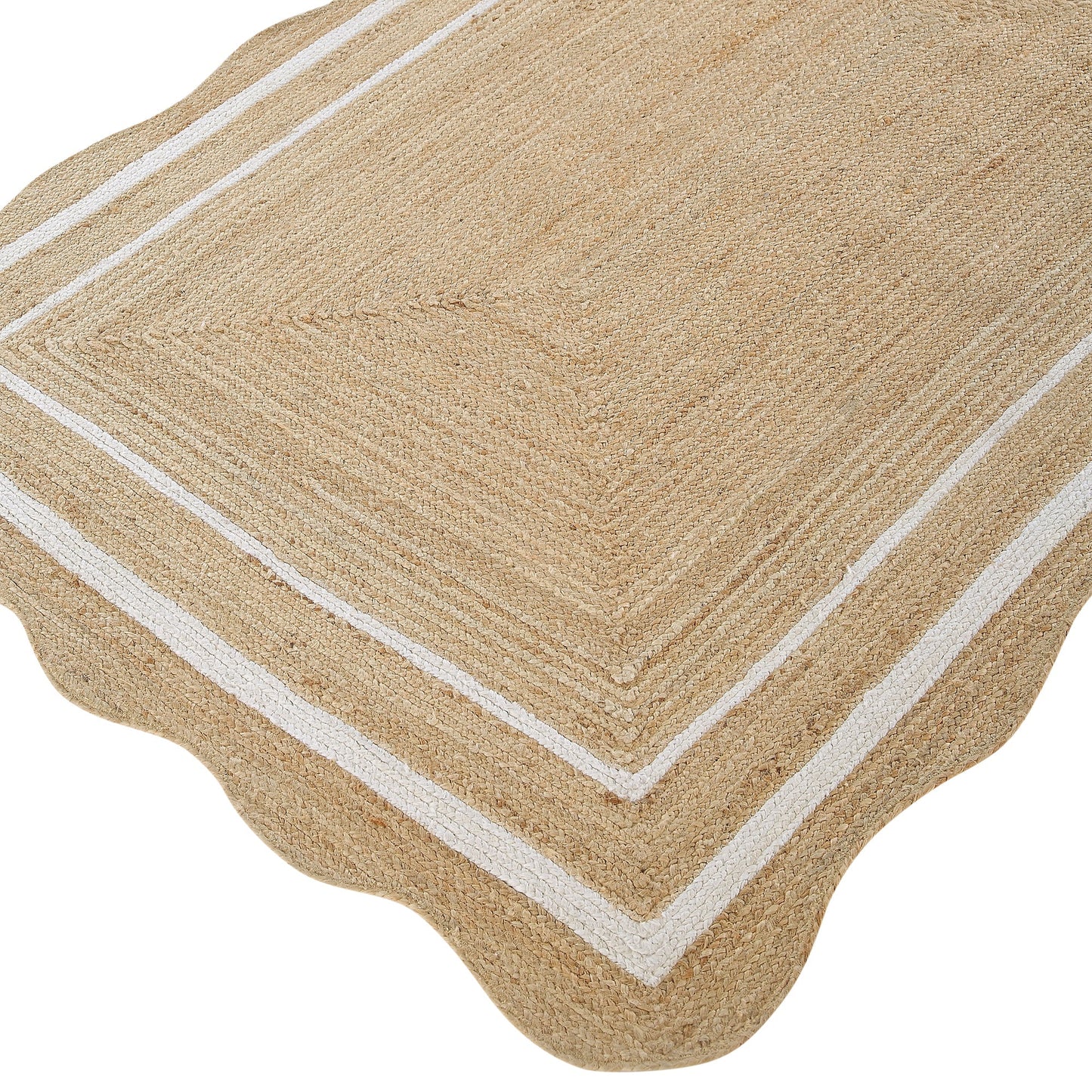 Tapis rectangulaire festonné en jute tressé à la main Evie