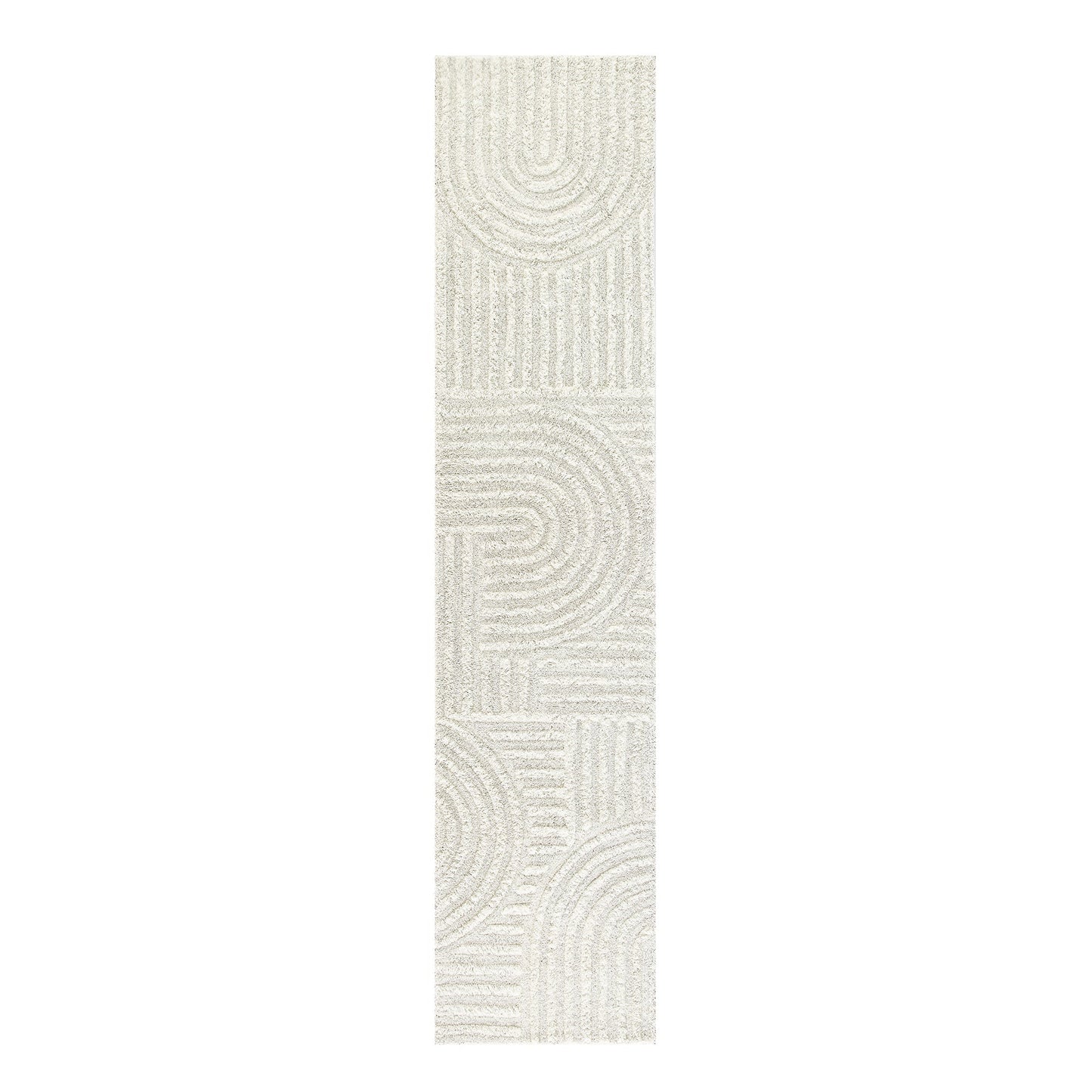 Tapis de couloir Geo Curve en laine de Nouvelle-Zélande touffetée à la main, couleur crème