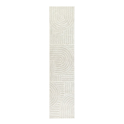 Tapis de couloir Geo Curve en laine de Nouvelle-Zélande touffetée à la main, couleur crème