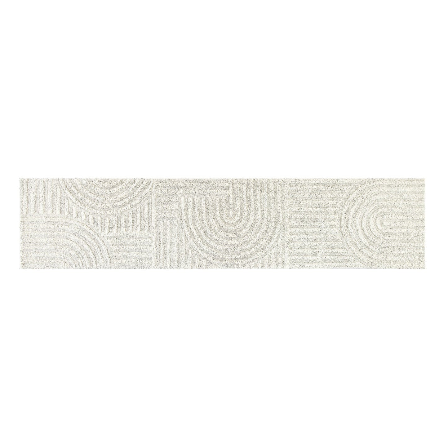 Tapis de couloir Geo Curve en laine de Nouvelle-Zélande touffetée à la main, couleur crème