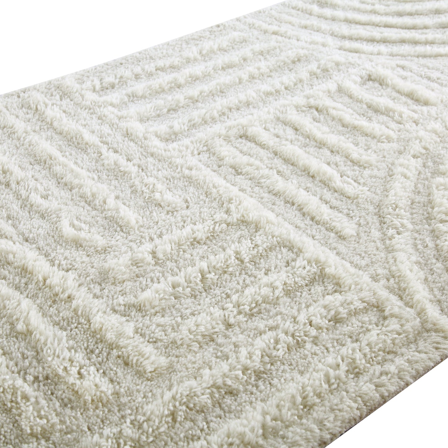 Tapis de couloir Geo Curve en laine de Nouvelle-Zélande touffetée à la main, couleur crème