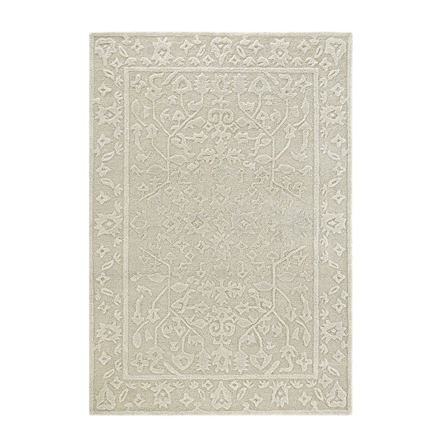 Tapis en laine crème touffeté à la main et texturé Lourdes