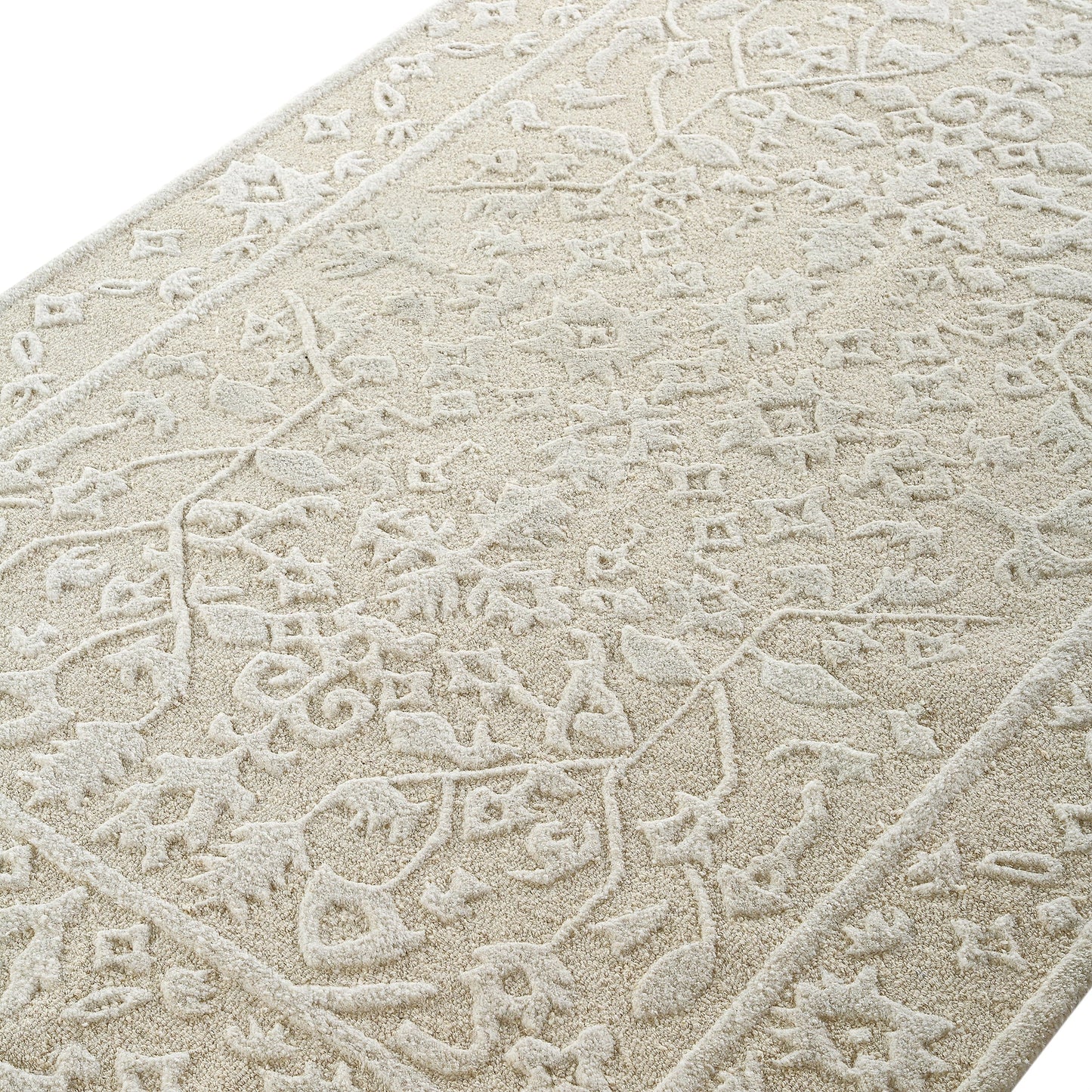 Tapis en laine crème touffeté à la main et texturé Lourdes