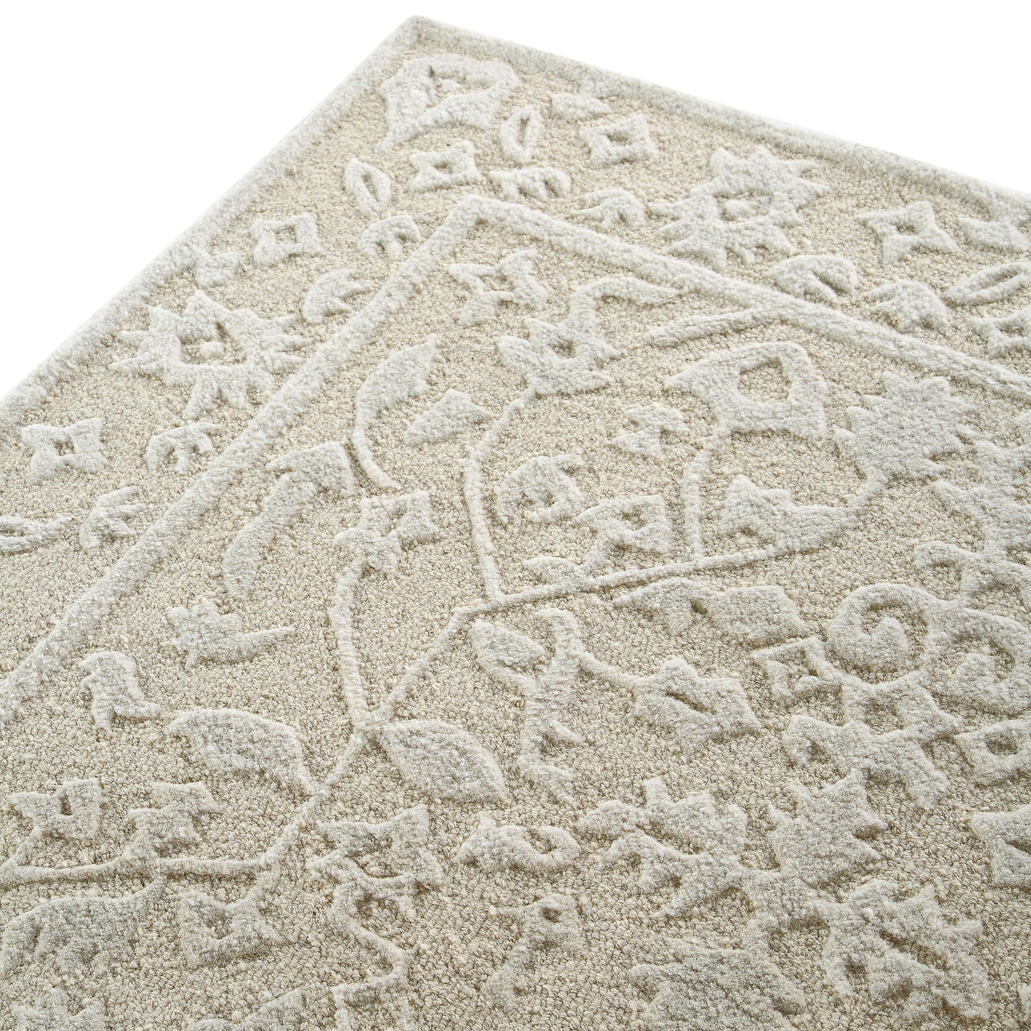 Tapis en laine crème touffeté à la main et texturé Lourdes