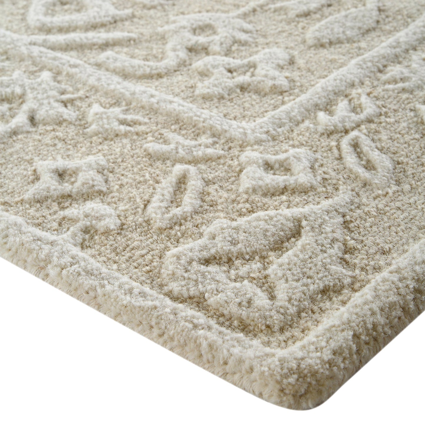 Tapis en laine crème touffeté à la main et texturé Lourdes