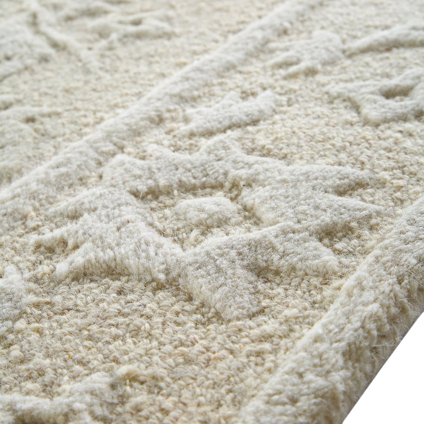 Tapis en laine crème touffeté à la main et texturé Lourdes
