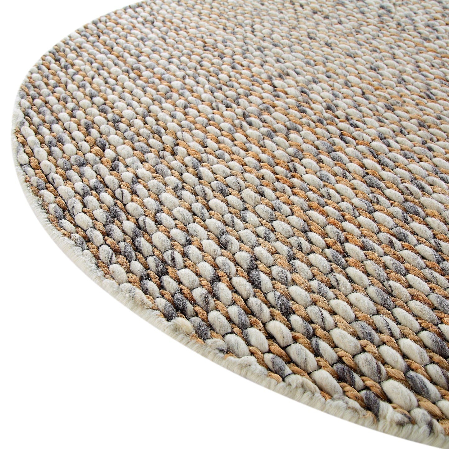 Tapis rond tressé à la main en laine et jute panachées du Kerala