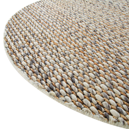 Tapis rond tressé à la main en laine et jute panachées du Kerala