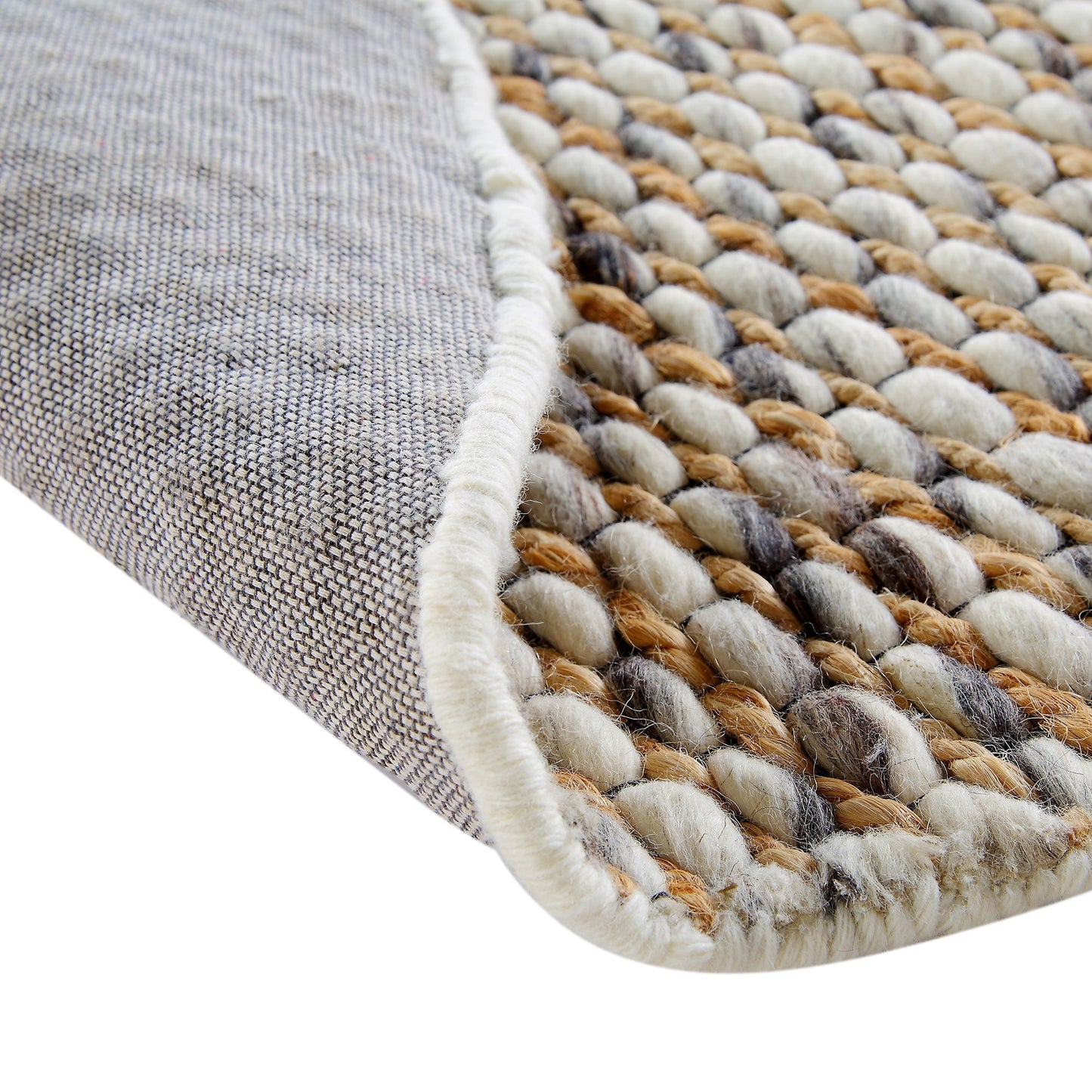 Tapis rond tressé à la main en laine et jute panachées du Kerala