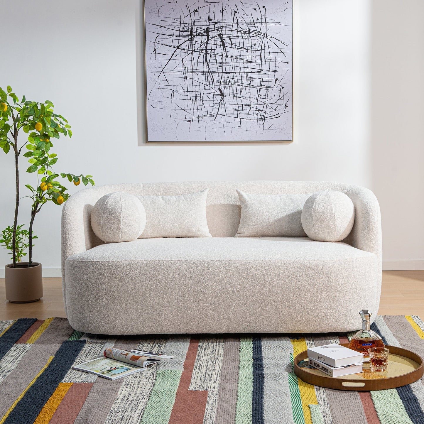 Causeuse 2 places rembourrée KINWELL Boucle avec oreillers