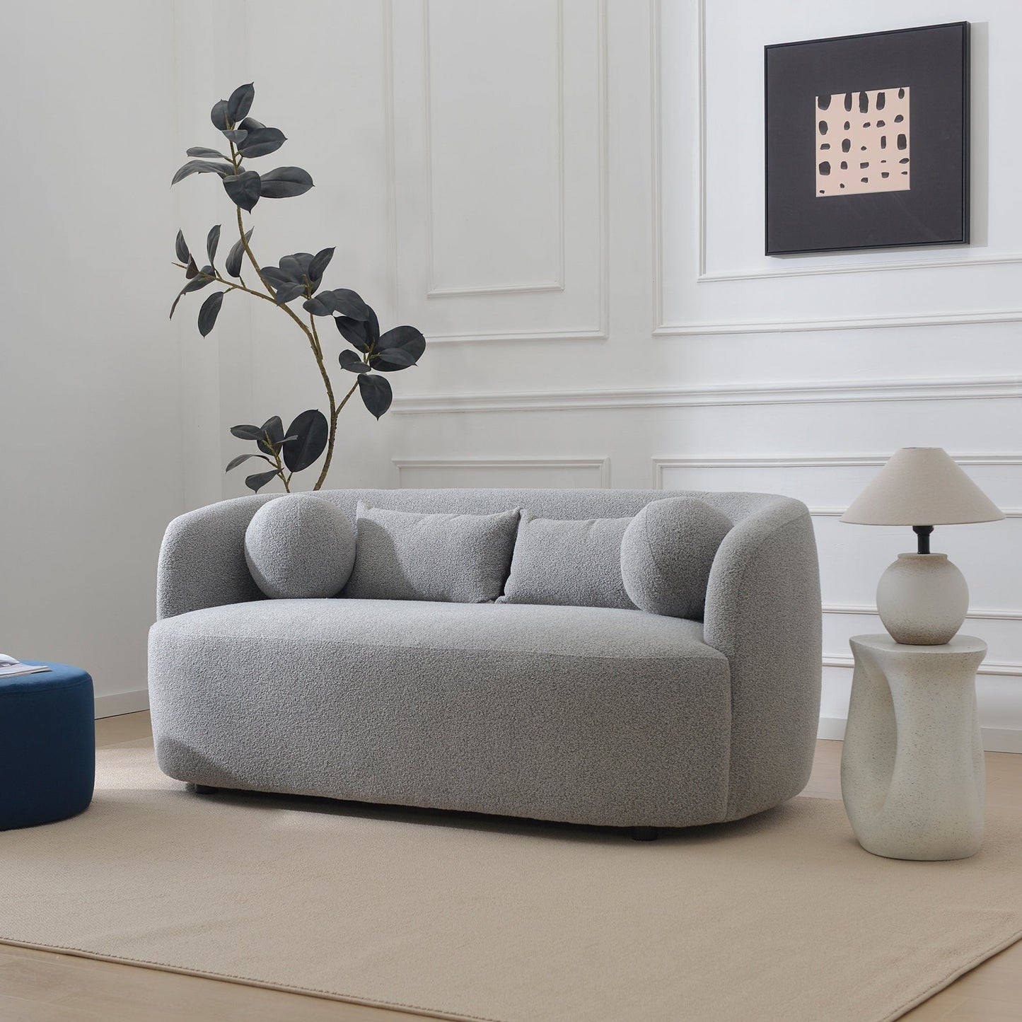 Causeuse 2 places rembourrée KINWELL Boucle avec oreillers