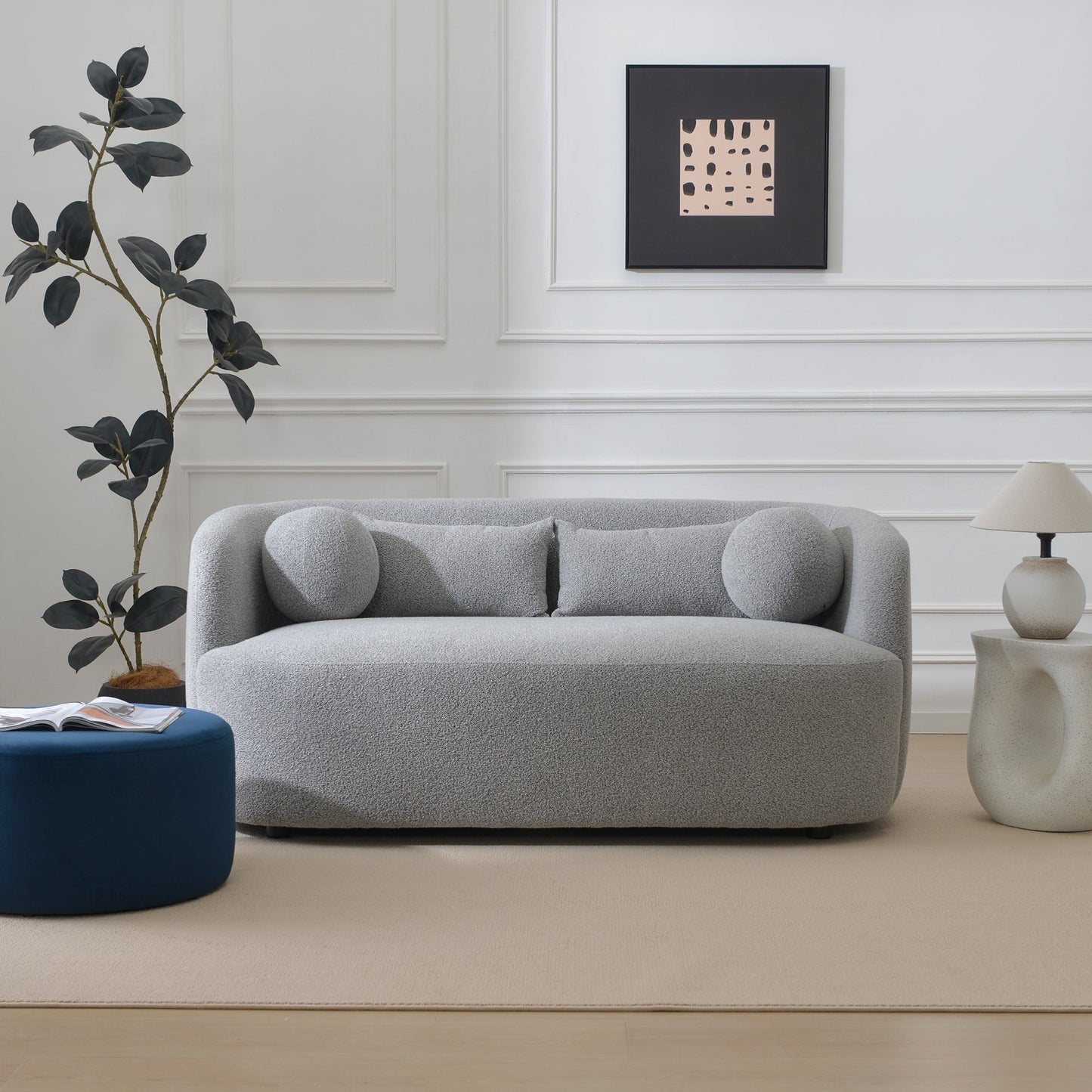 Causeuse 2 places rembourrée KINWELL Boucle avec oreillers