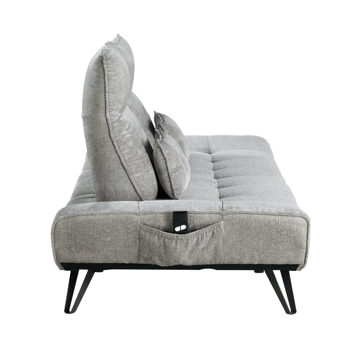 Canapé inclinable électrique à profondeur réglable Kyan, 2 coussins, chenille grise