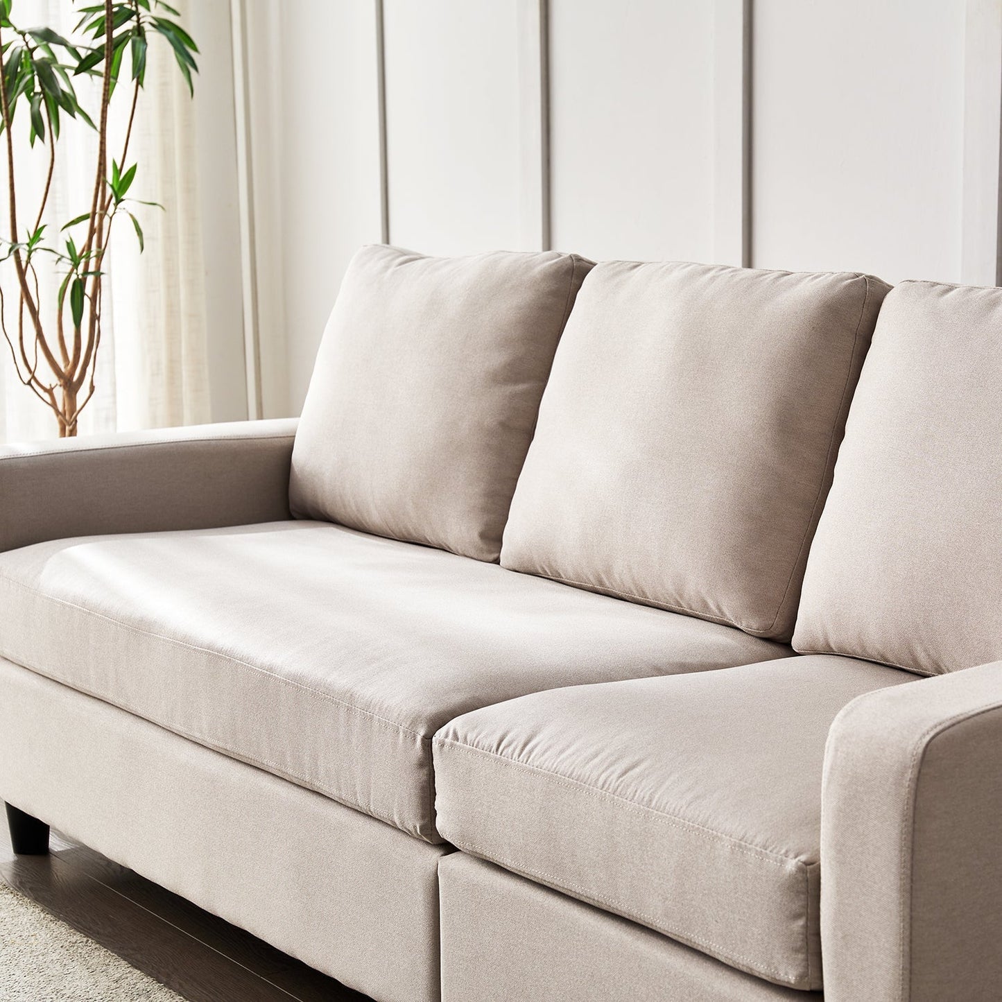 Canapé 3 places Campbell avec méridienne réversible en tissu tissé beige