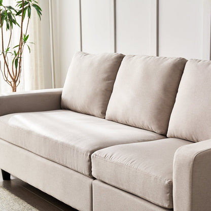 Canapé 3 places Campbell avec méridienne réversible en tissu tissé beige