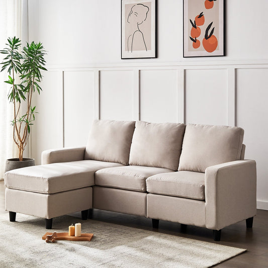 Canapé 3 places Campbell avec méridienne réversible en tissu tissé beige