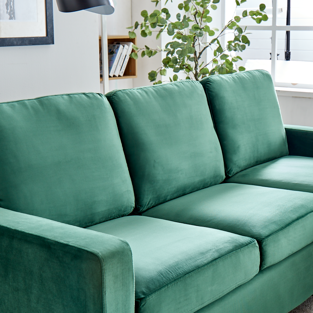 Canapé 3 places Campbell avec méridienne réversible en velours vert