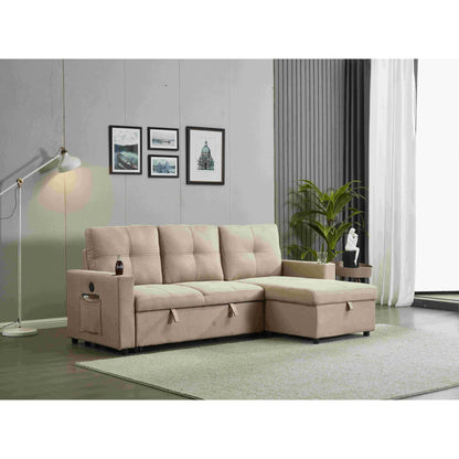 Canapé sectionnel en lin, chaise longue réversible avec lit gigogne