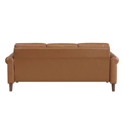 Canapé Lo avec accoudoirs roulés, similicuir marron style milieu de siècle, 79 pouces