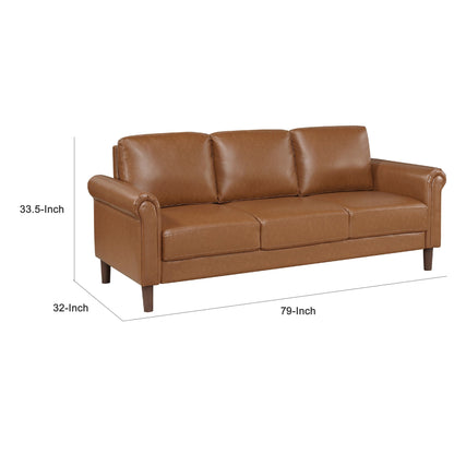Canapé Lo avec accoudoirs roulés, similicuir marron style milieu de siècle, 79 pouces