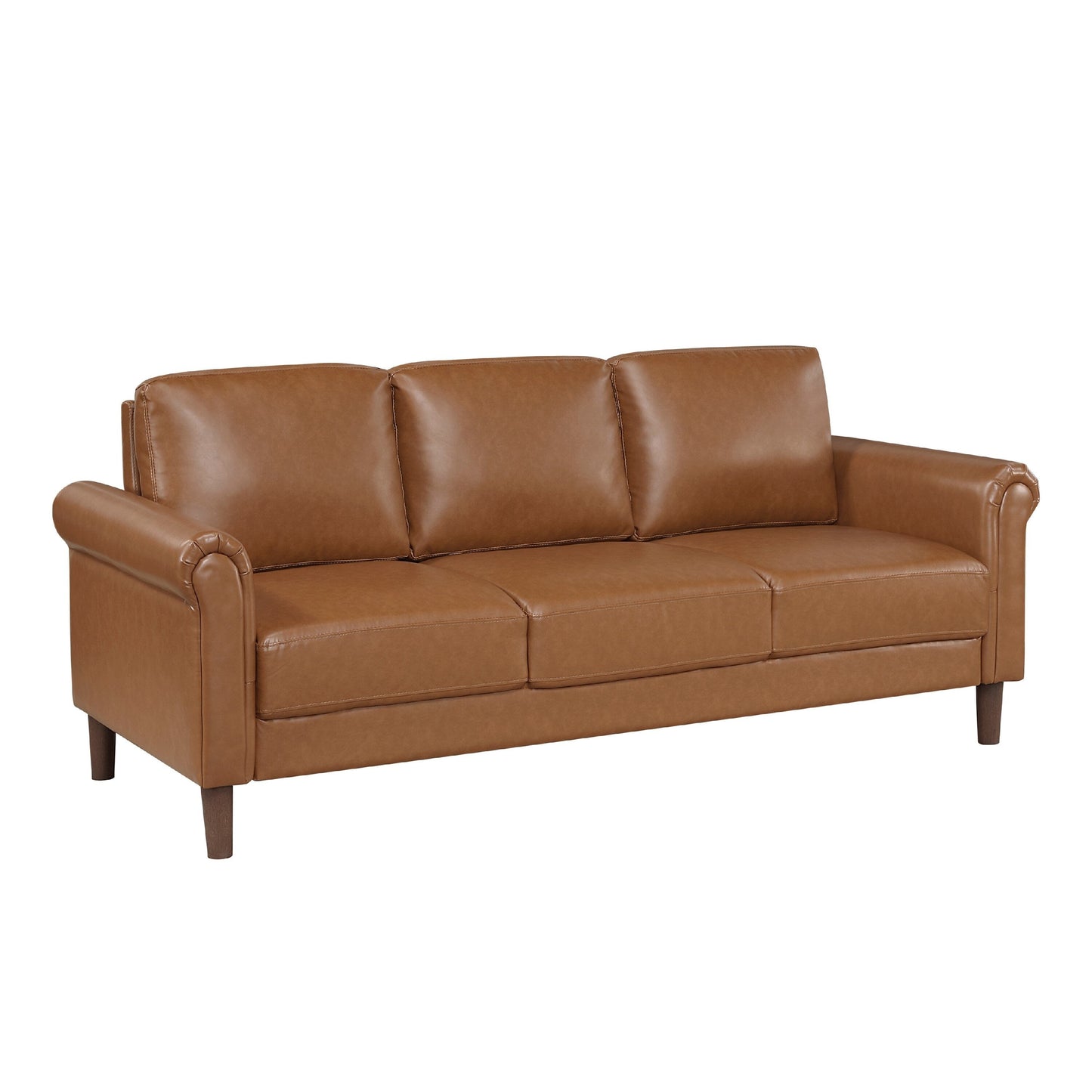 Canapé Lo avec accoudoirs roulés, similicuir marron style milieu de siècle, 79 pouces