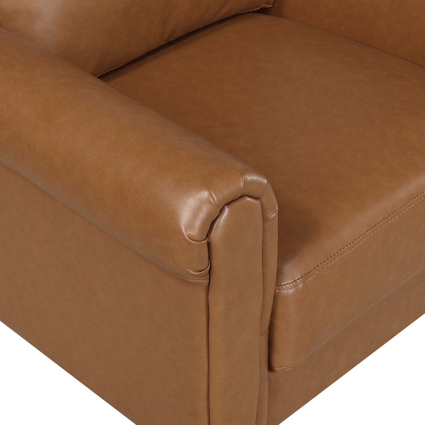 Canapé Lo avec accoudoirs roulés, similicuir marron style milieu de siècle, 79 pouces
