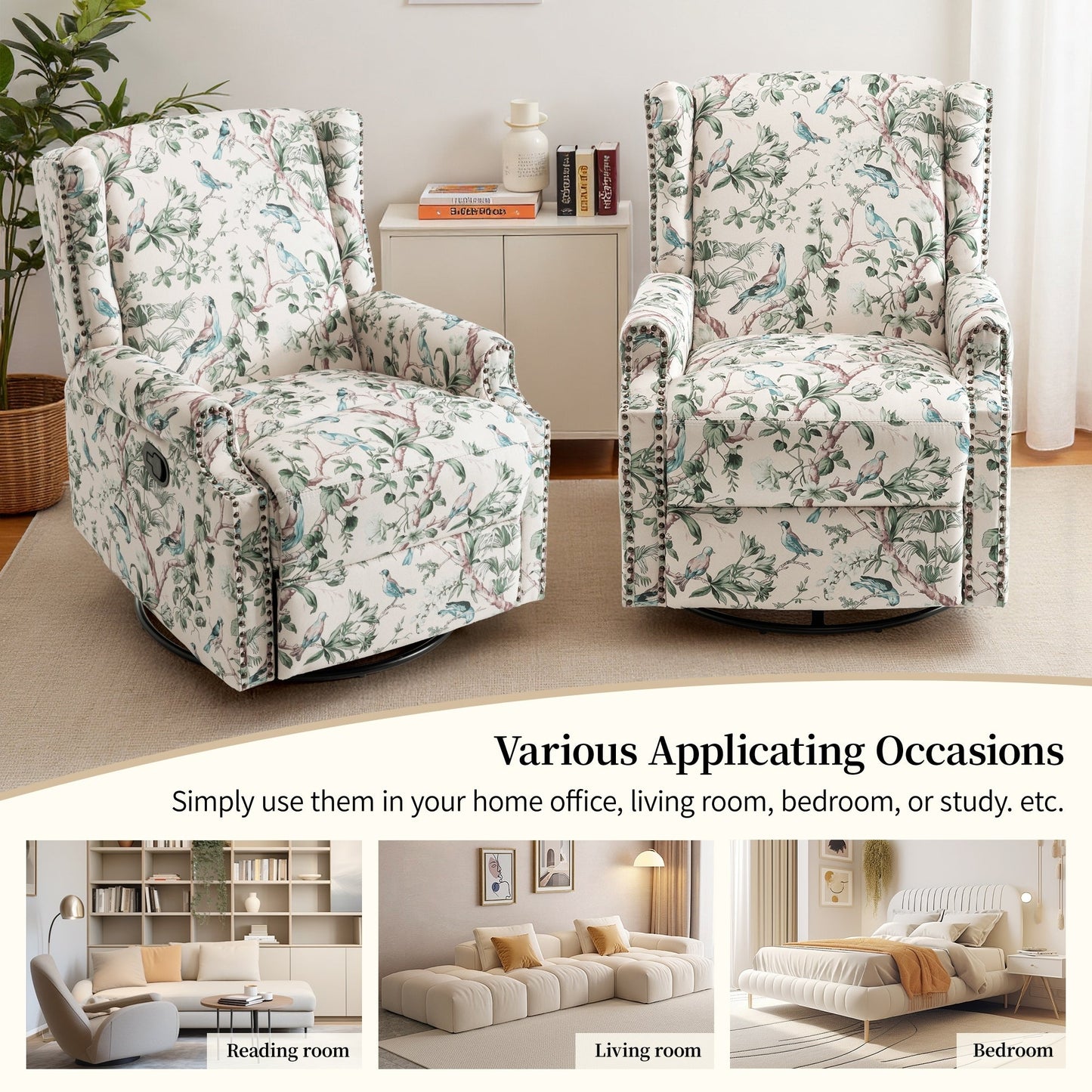 Ensemble de 2 fauteuils inclinables pivotants à bascule de 74 cm (29 po) de largeur, à dossier inclinable manuel.