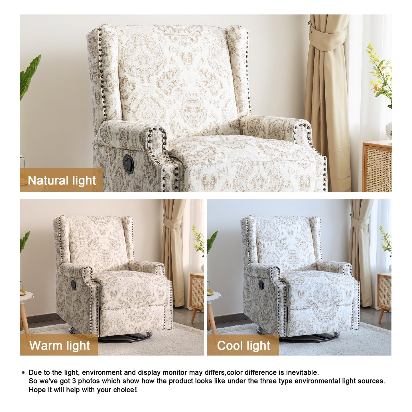 Ensemble de 2 fauteuils inclinables pivotants à bascule de 74 cm (29 po) de largeur, à dossier inclinable manuel.