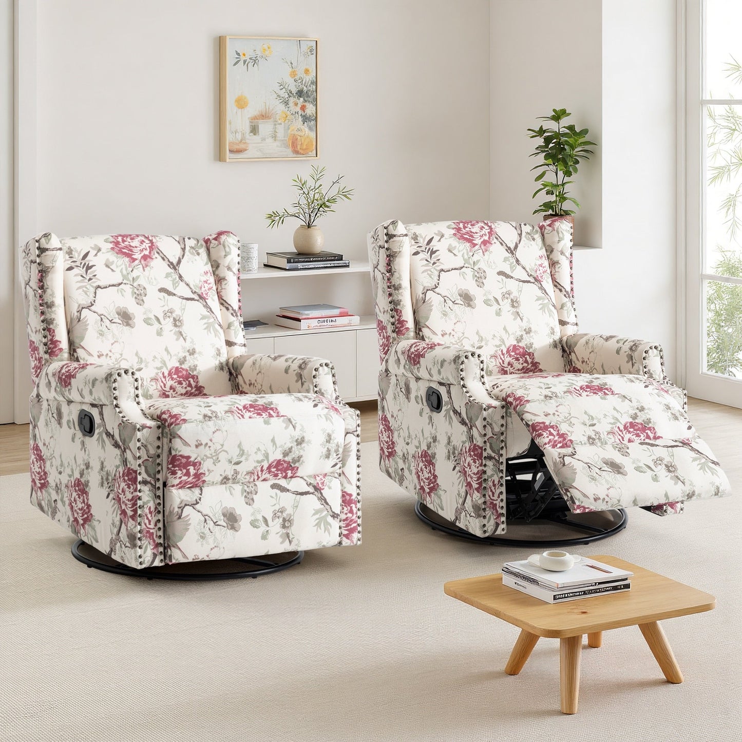 Ensemble de 2 fauteuils inclinables pivotants à bascule de 74 cm (29 po) de largeur, à dossier inclinable manuel.