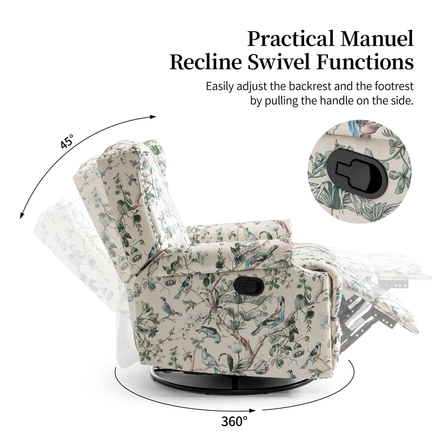 Ensemble de 2 fauteuils inclinables pivotants à bascule de 74 cm (29 po) de largeur, à dossier inclinable manuel.
