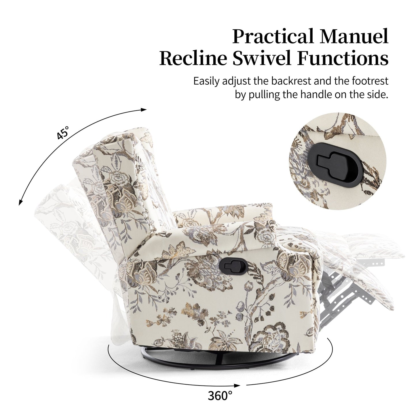 Ensemble de 2 fauteuils inclinables pivotants à bascule de 74 cm (29 po) de largeur, à dossier inclinable manuel.
