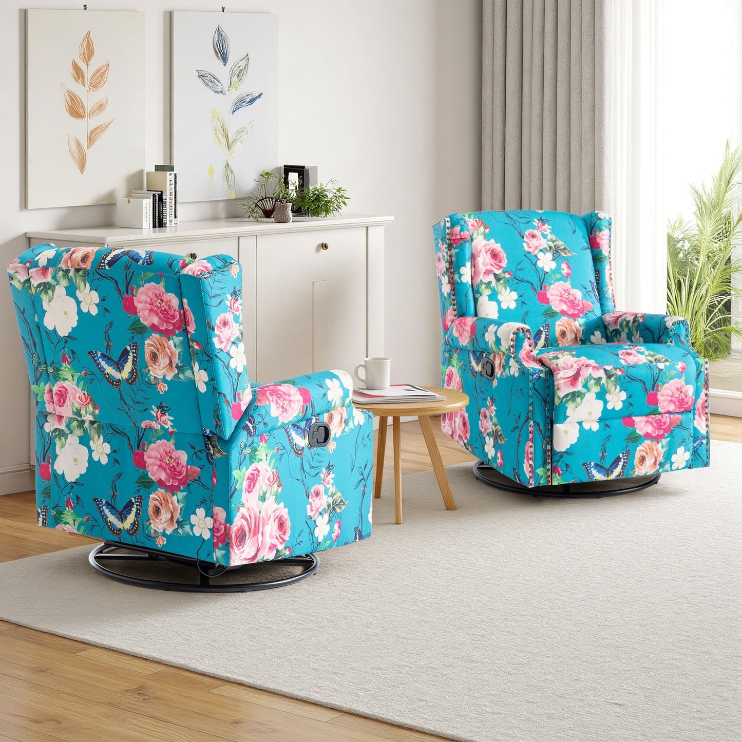 Ensemble de 2 fauteuils inclinables pivotants à bascule de 74 cm (29 po) de largeur, à dossier inclinable manuel.