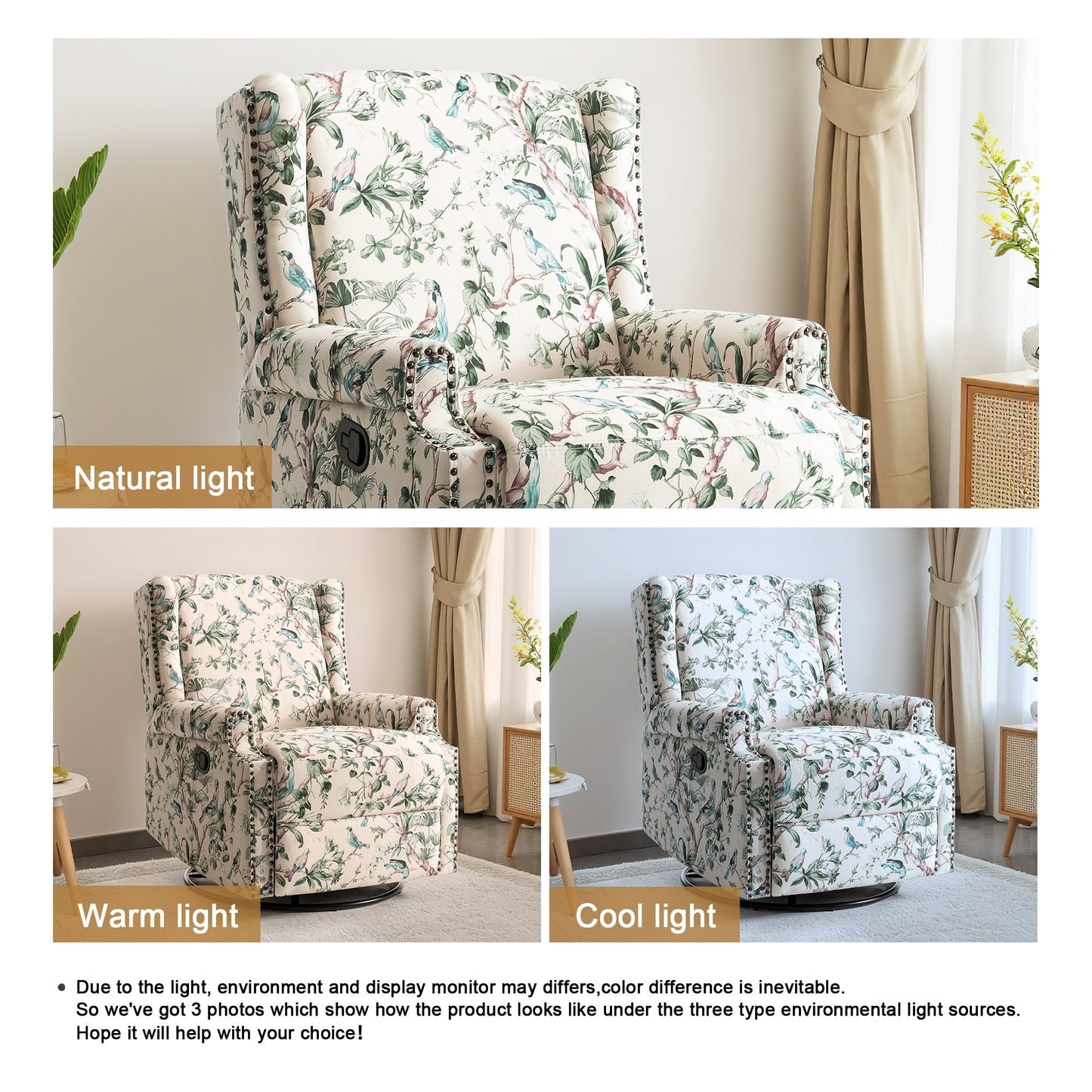 Ensemble de 2 fauteuils inclinables pivotants à bascule de 74 cm (29 po) de largeur, à dossier inclinable manuel.