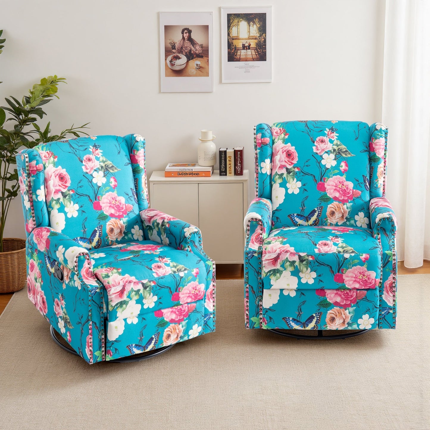 Ensemble de 2 fauteuils inclinables pivotants à bascule de 74 cm (29 po) de largeur, à dossier inclinable manuel.