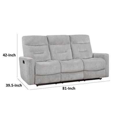 Canapé inclinable double manuel Lyns, chenille grise douce, 81 pouces
